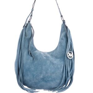 Michael Kors Rhea Blue Suede Shoulder Bag